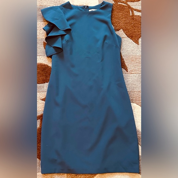 Julia Jordan Teal Blue Women's Sheath One Shoulder Ruffle Cocktail Dress - Picture 3 of 8